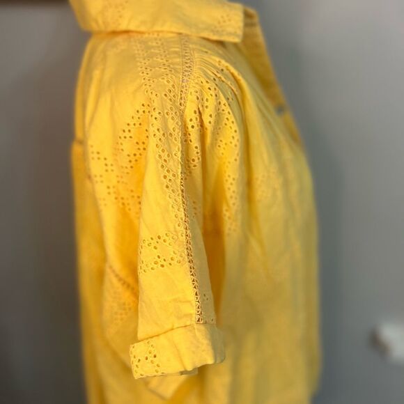 Sundance Tensift Eyelet Yellow Button Down Shirt Small Boho Oversized - Picture 6 of 12